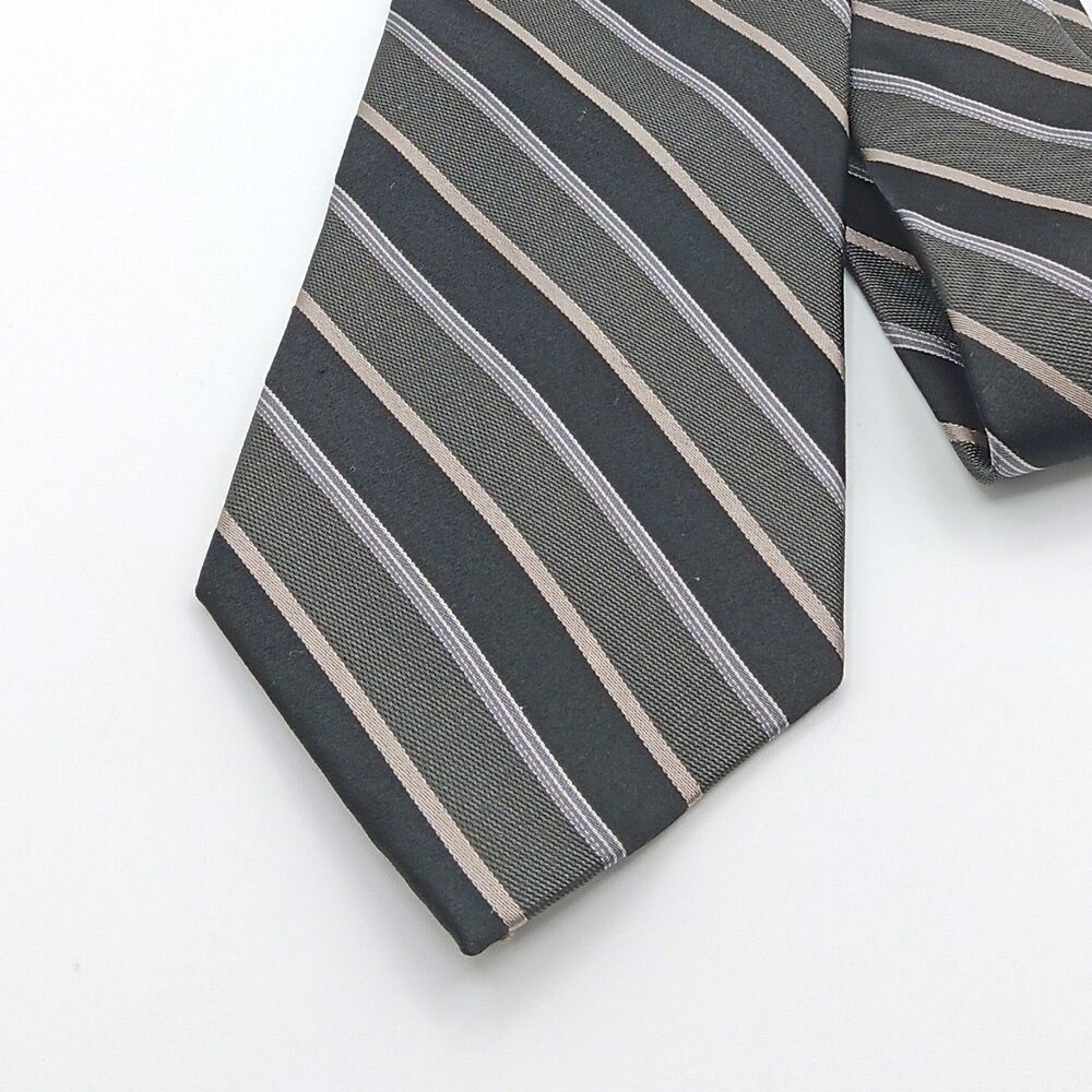 Covington Silk Repp Tie Mens Long 62” Black Gray Stripe Designer Wide New